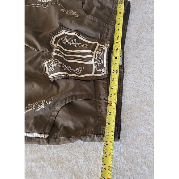 Landhaus Lederhosen German Swim Trunks Brown Size L Paisley Design Button Accent - Picture 16 of 16